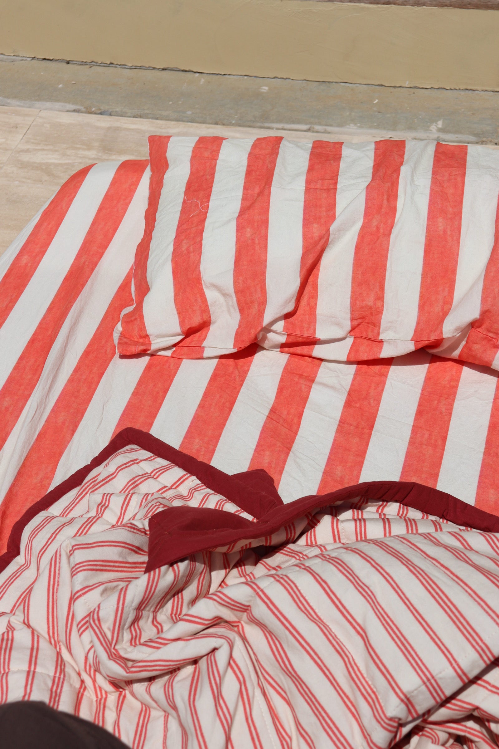 Cherry Stripe Fitted Sheet + Pillowcase